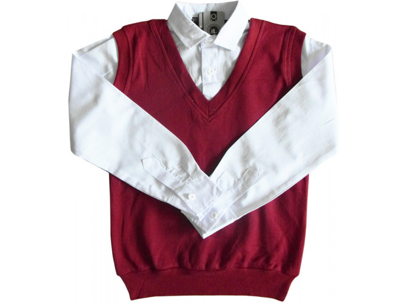 Обманка бордовый жилет с белой рубашкой для полного мальчика в школу.